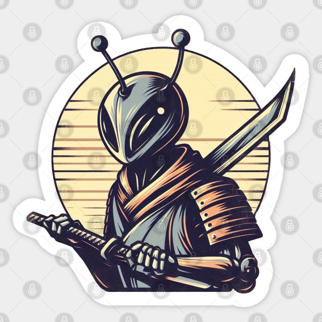 Alien Samurai Warrior Japanese Art Style Sticker by Yesteeyear
